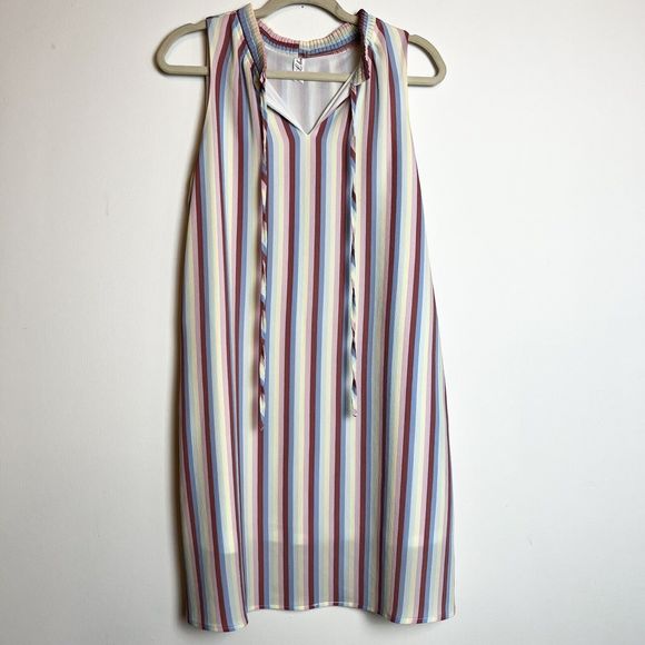 L Love Colorful Striped Sleeveless Spring Shift Dress Sz S - Picture 1 of 10